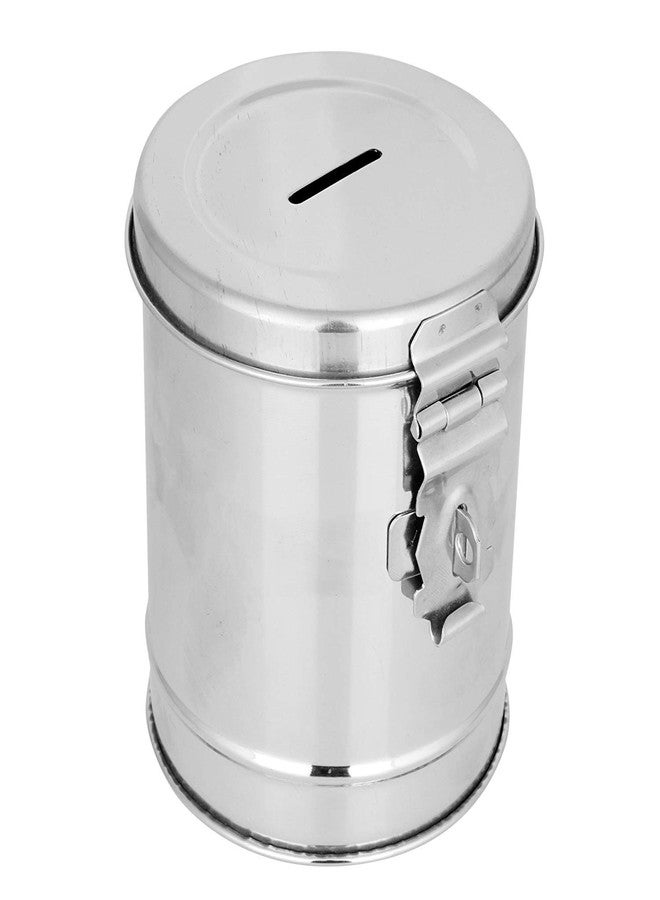 SVDK Stainless Steel Round Money Bank Gullak with Lock | Durable Reusable Metal Piggy Bank for Coins & Notes | Secure Savings Box for Kids & Adults (Silver, Pack of 2) - Image 4